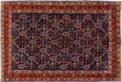 Vintage Handmade Shiraz Blue Wool Rug - Apadana - Blue