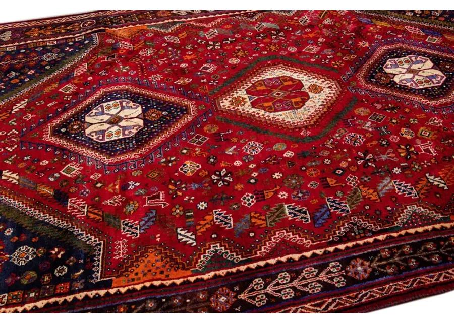 Vintage Handmade Red Medallion Wool Rug - Apadana - Red