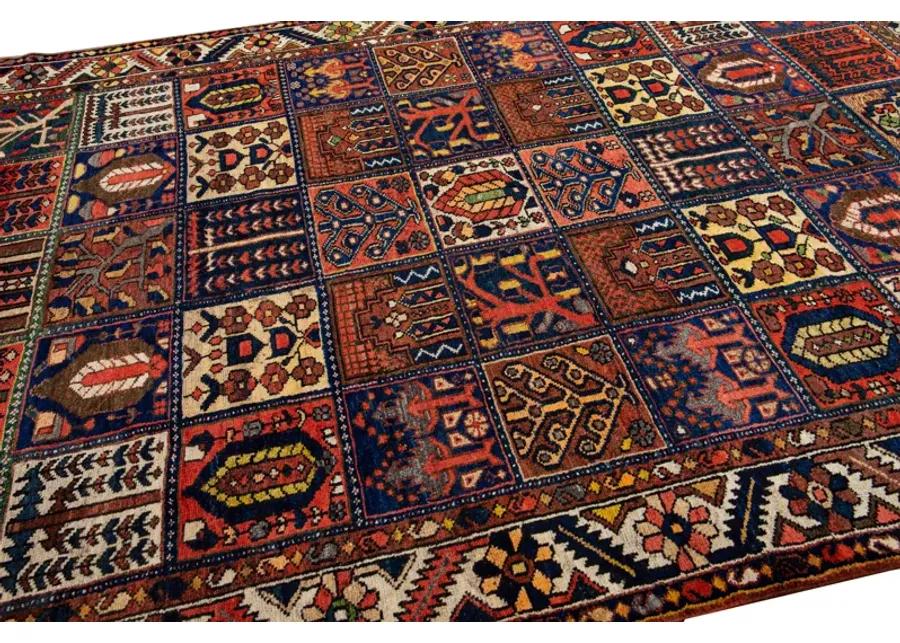 Vintage Handmade Bakhtiari Red Wool Rug - Apadana - Red