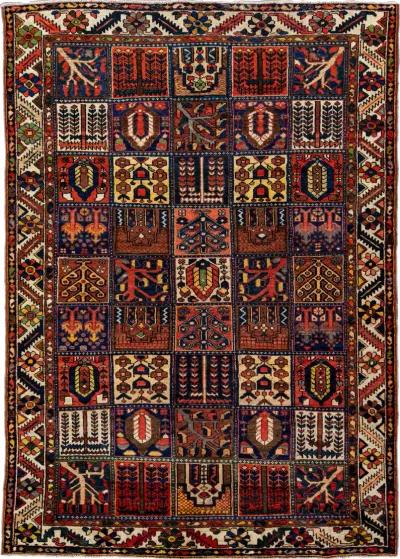 Vintage Handmade Bakhtiari Red Wool Rug - Apadana - Red