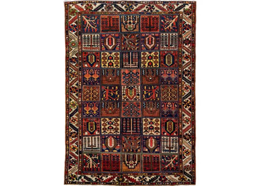 Vintage Handmade Bakhtiari Red Wool Rug - Apadana - Red