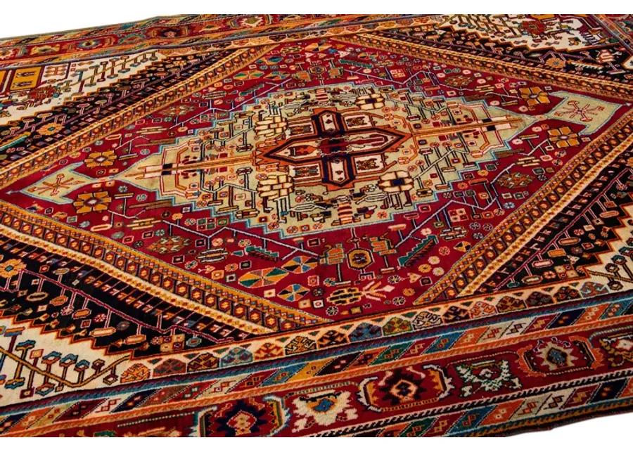 Vintage Handmade Red Medallion Wool Rug - Apadana - Red