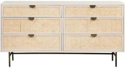 Amora 6-Drawer Dresser - Cane/Alabaster - White