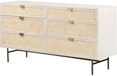 Amora 6-Drawer Dresser - Cane/Alabaster - White