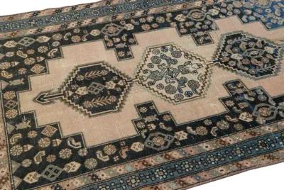 Vintage Tribal Blue & Beige Rug 4' x 6'1 - Apadana - Blue