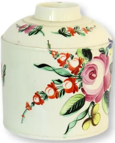 Antique English Creamware Tea Caddy - Rose Victoria - Beige