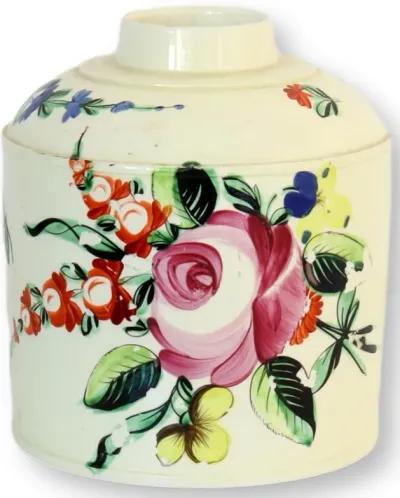 Antique English Creamware Tea Caddy - Rose Victoria - Beige