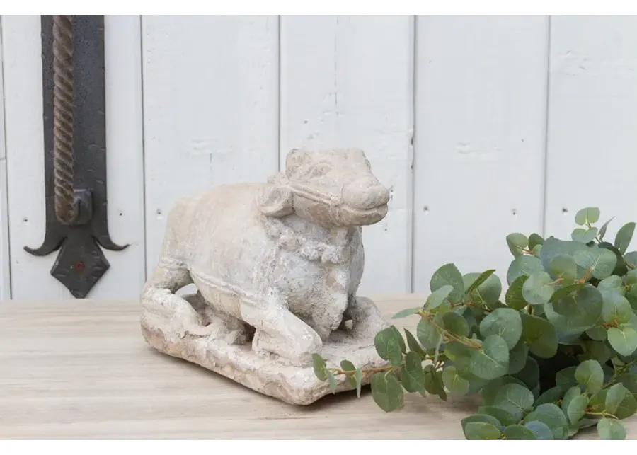 19th Century Carved Stone Nandi Statue - de-cor - White