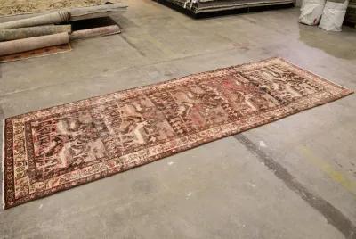 Vintage Pictorial Brown Wool Runner - Apadana - Pink