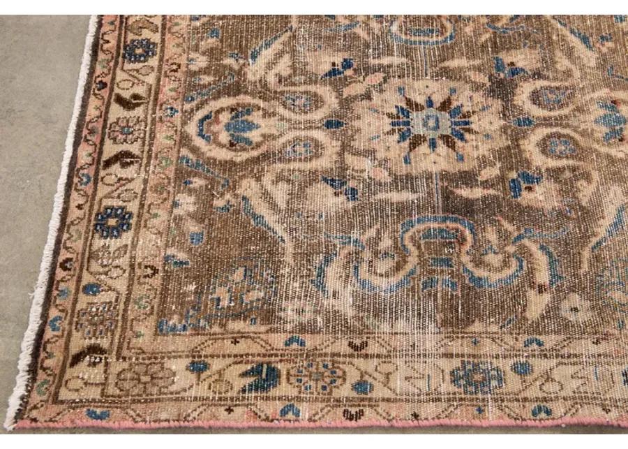 Vintage Brown Floral Wool Runner - Apadana