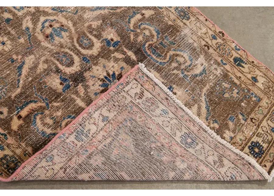 Vintage Brown Floral Wool Runner - Apadana