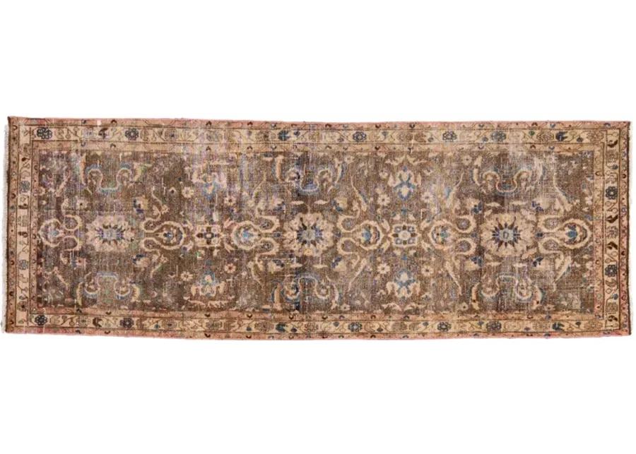 Vintage Brown Floral Wool Runner - Apadana