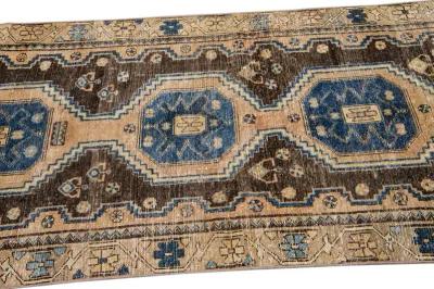 Vintage Geometric Runner 3'2" x 9'2" - Apadana - Brown