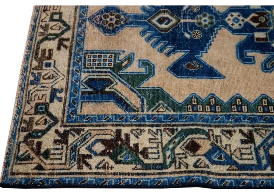 Vintage Beige Geometric Rug 3'4" x 5' - Apadana - Blue - Blue