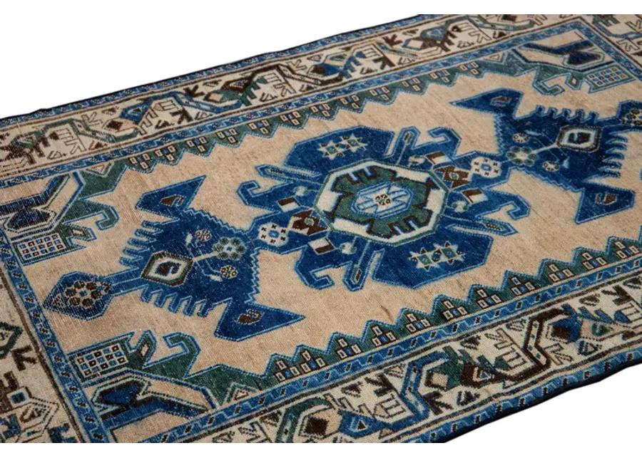 Vintage Beige Geometric Rug 3'4" x 5' - Apadana - Blue - Blue