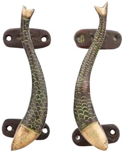 Green Brass Fish Handles - Interesting Things - Brown