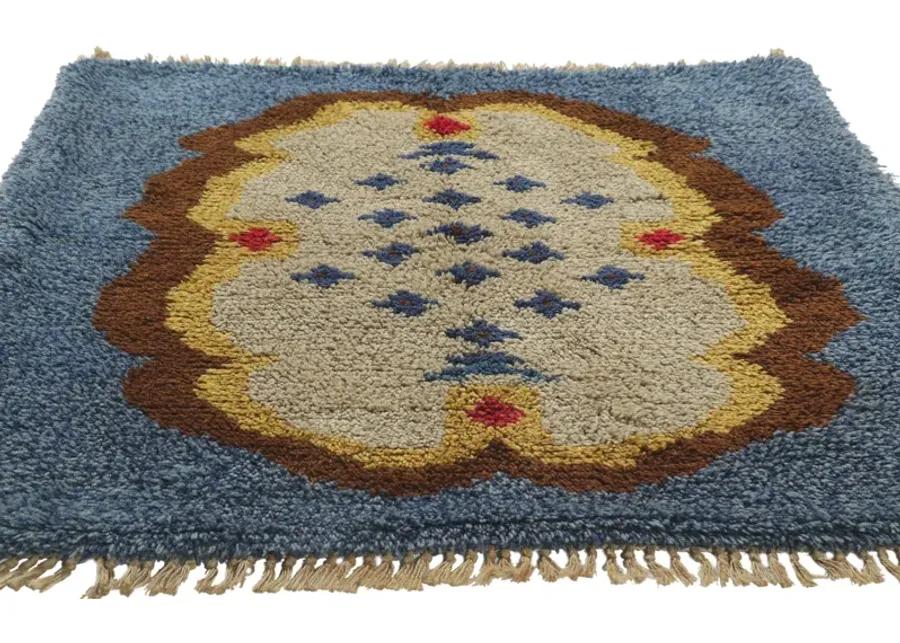 Vintage Swedish Rya Rug - 3'10" x 4'05" - Esmaili Rugs & Antiques - Blue - Blue