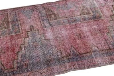 Vintage Geometric Red Wool Rug - Apadana - Pink - Pink