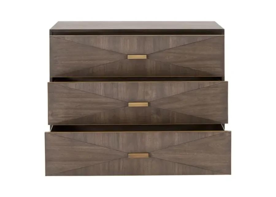 Flynn 3-Drawer Nightstand - Burnished Brown/Gold