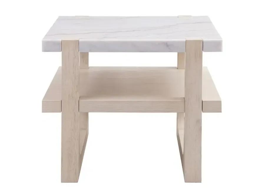 Fannie Rectangular Marble End Table - Sun Bleached Ash - White