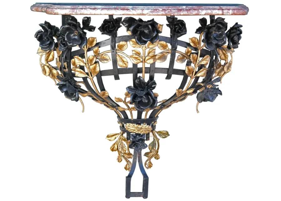 French Iron Marble Top Console C.1920 - Antiquarian Art Company - Pink