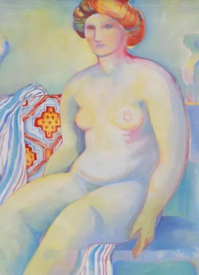 Limited Edition - Fauvist Female Nude Painting by Landis - Antiquarian Art Company - pink