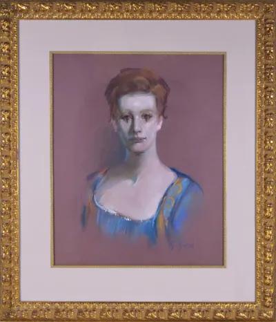 Vintage Pastel Portrait of a Woman - Antiquarian Art Company - Blue