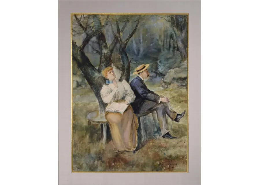 Large Watercolor of Couple by Gean Smith - Antiquarian Art Company - Blue