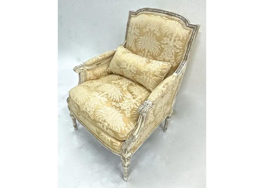 Baker Floral & Palm Silk Damask Armchair - Vermilion Designs - Beige