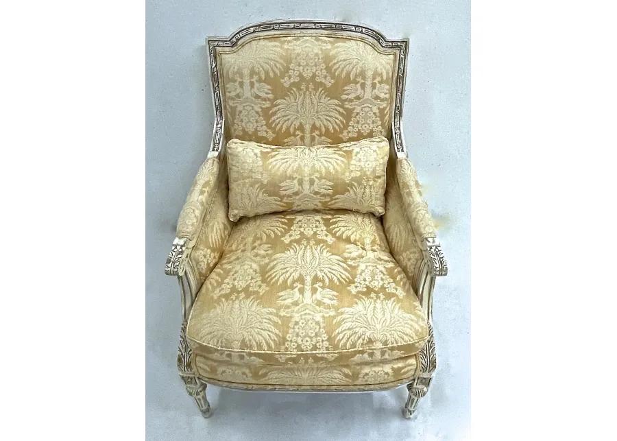 Baker Floral & Palm Silk Damask Armchair - Vermilion Designs - Beige