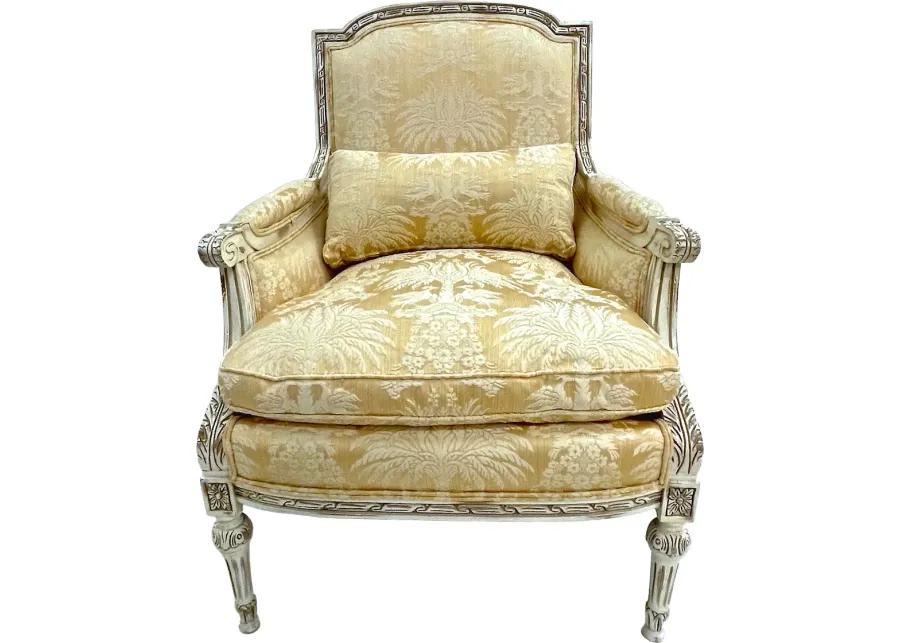 Baker Floral & Palm Silk Damask Armchair - Vermilion Designs - Beige