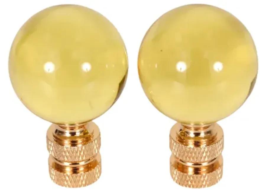 Yellow Glass Ball Lamp Finials - a Pair By Interesting Things - Fits a standard size lamp harp