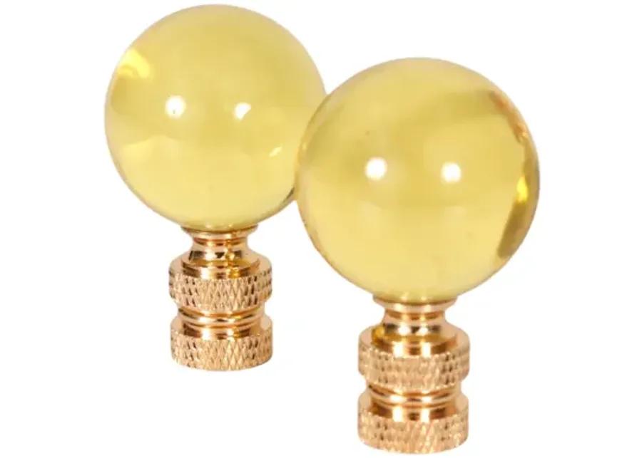 Yellow Glass Ball Lamp Finials - a Pair By Interesting Things - Fits a standard size lamp harp