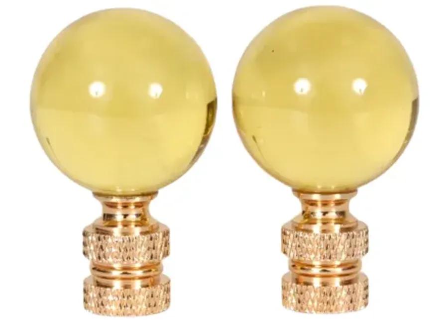 Yellow Glass Ball Lamp Finials - a Pair By Interesting Things - Fits a standard size lamp harp