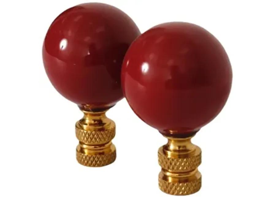 Red Porcelain Ball Lamp Finials - a Pair By Interesting Things - Fits a standard size lamp harp