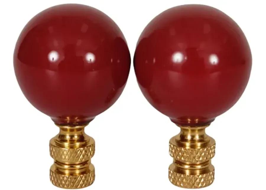 Red Porcelain Ball Lamp Finials - a Pair By Interesting Things - Fits a standard size lamp harp