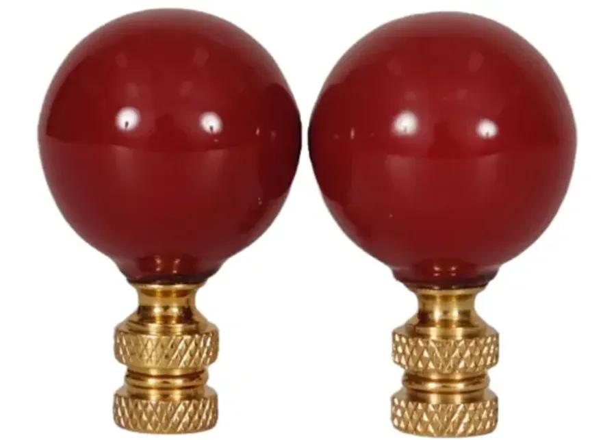 Red Porcelain Ball Lamp Finials - a Pair By Interesting Things - Fits a standard size lamp harp