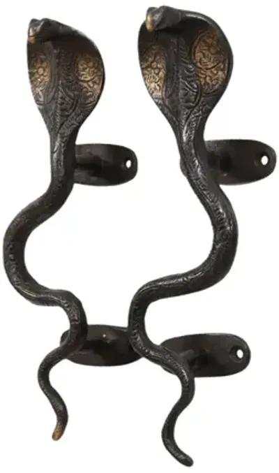 Black Brass Cobra Door Handles - a Pair - Interesting Things