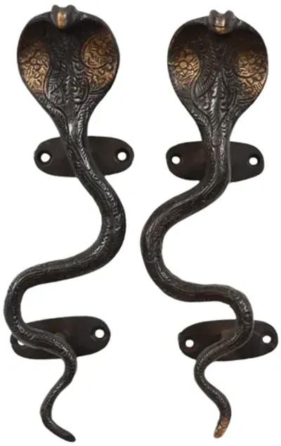 Black Brass Cobra Door Handles - a Pair - Interesting Things