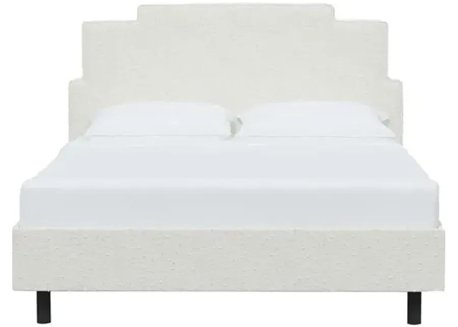 Paxton Bouclé Platform Bed - Handcrafted - White, No Box Spring Required, Comfortable & Durable