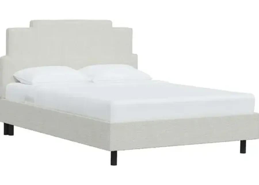 Paxton Bouclé Platform Bed - Handcrafted - White, No Box Spring Required, Comfortable & Durable