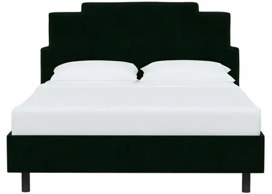 Paxton Velvet Platform Bed - Green, No Box Spring Required, Upholstered, Comfortable & Durable