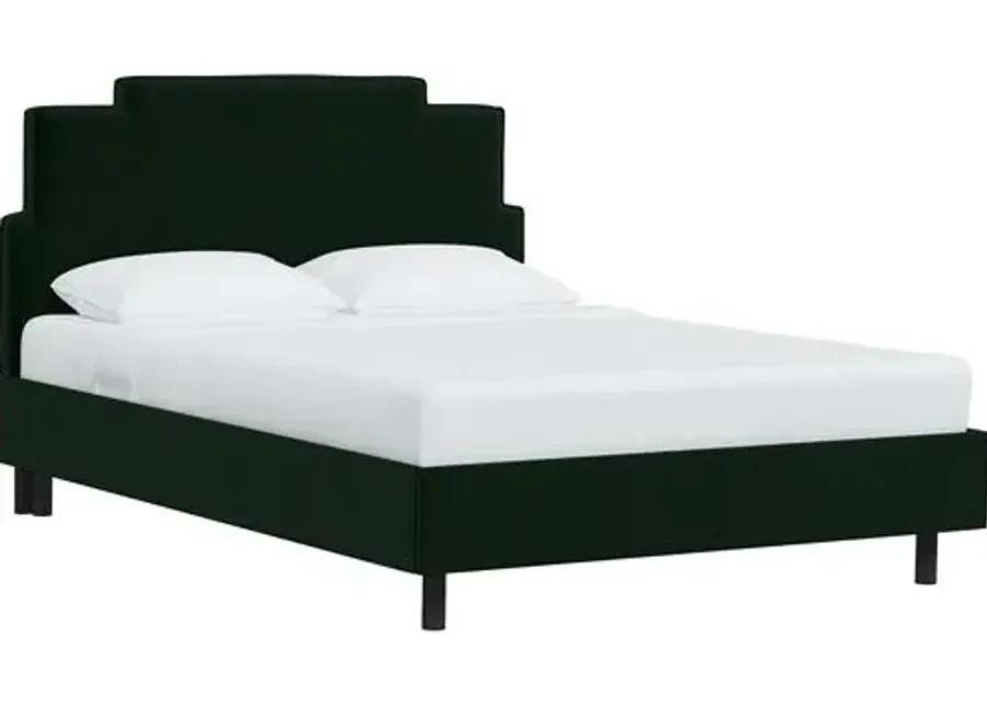 Paxton Velvet Platform Bed - Green, No Box Spring Required, Upholstered, Comfortable & Durable