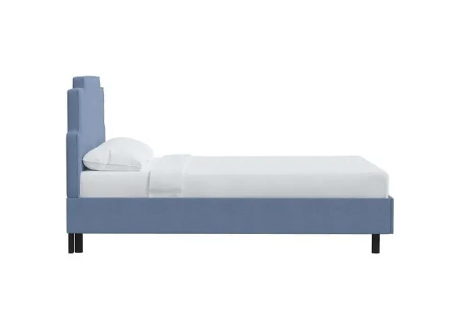 Paxton Linen Platform Bed - Blue, No Box Spring Required, Upholstered, Comfortable & Durable