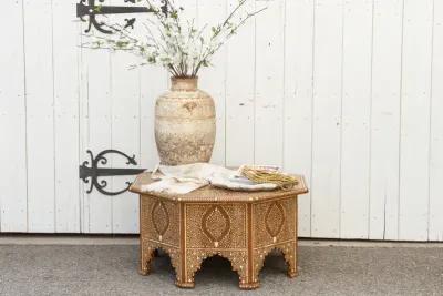 Octagonal Indian Inlaid Coffee Table - de-cor - Handcrafted - Brown