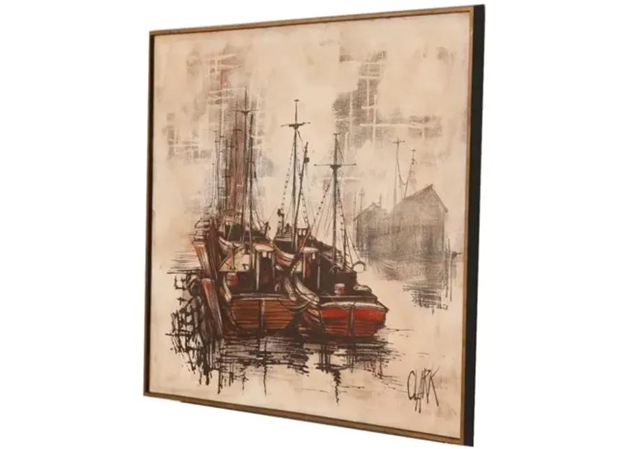 Fishing Boats in the Harbor on Canvas - Interesting Things - Brown