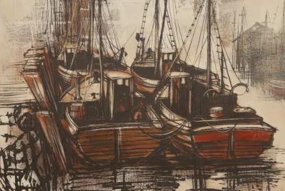 Fishing Boats in the Harbor on Canvas - Interesting Things - Brown