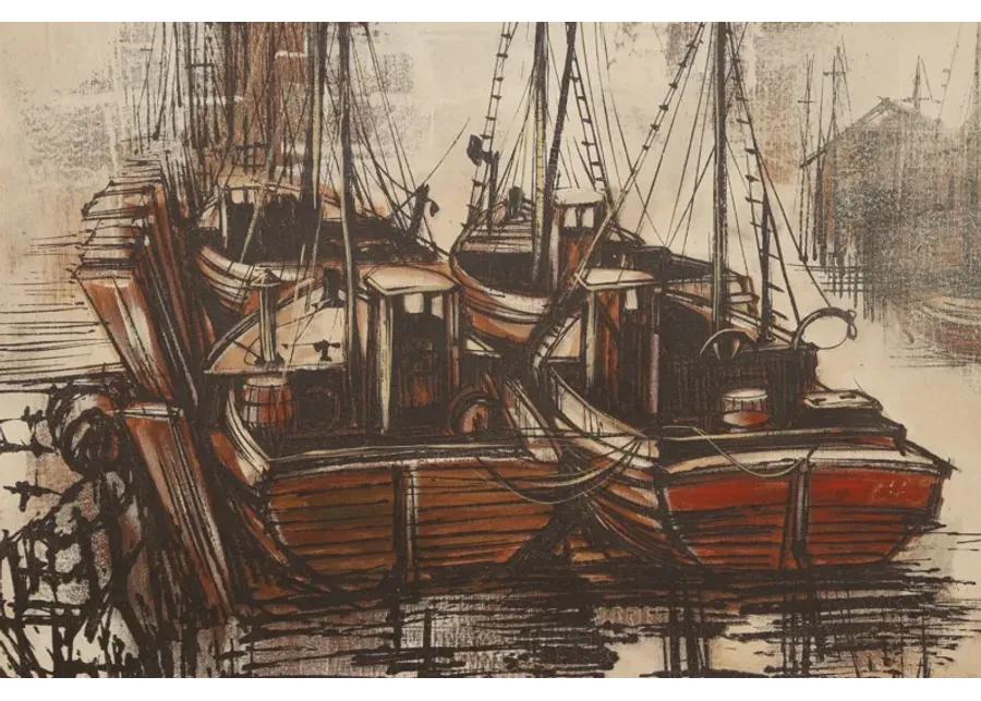 Fishing Boats in the Harbor on Canvas - Interesting Things - Brown