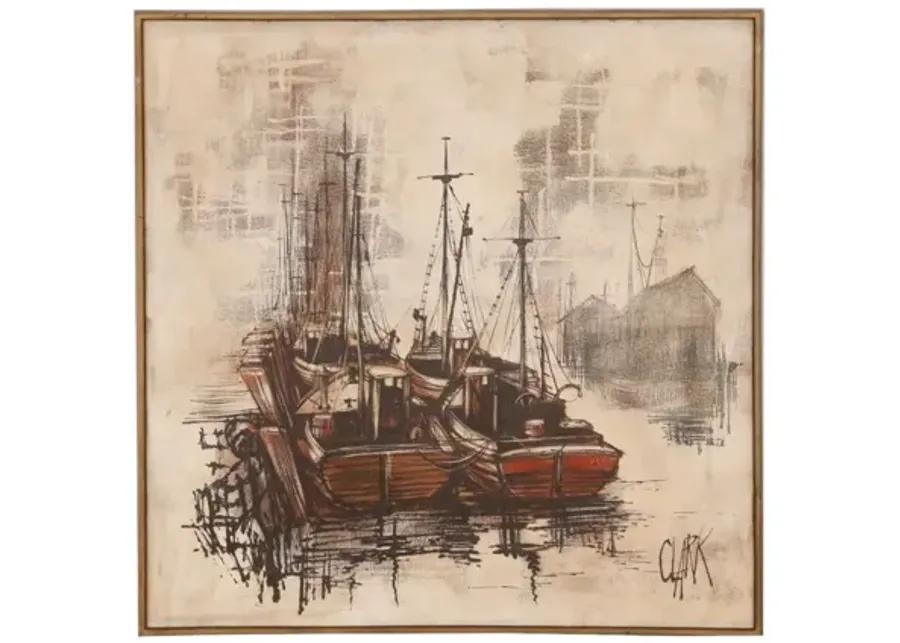 Fishing Boats in the Harbor on Canvas - Interesting Things - Brown