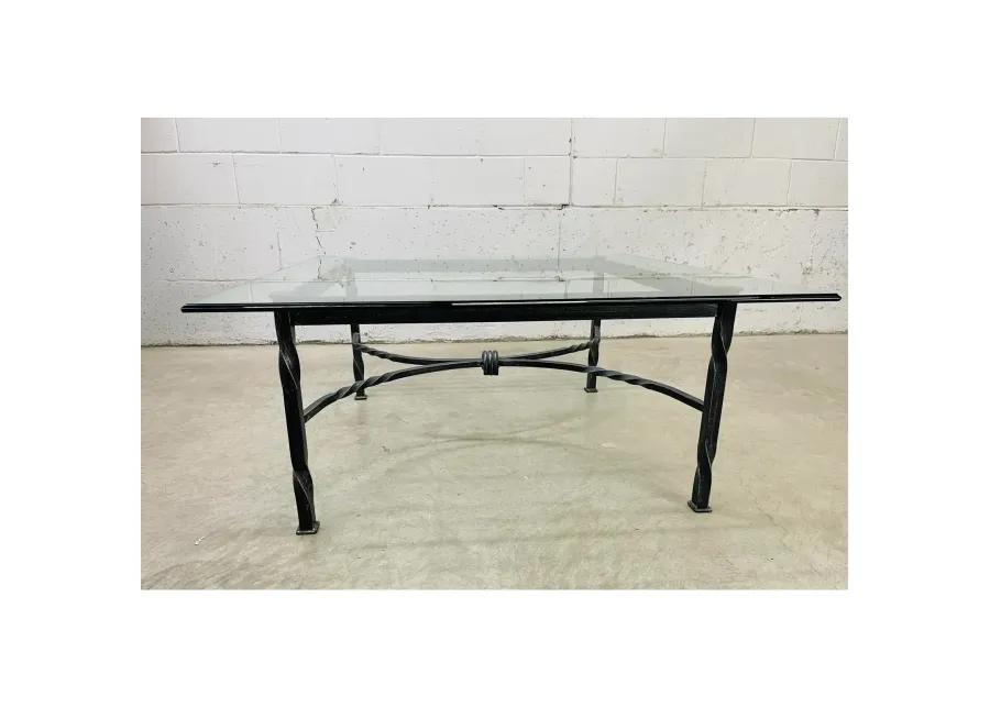 Iron Base & Glass Top Outdoor Coffee Table - 2-b-Modern - Black